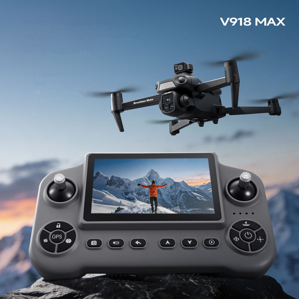 V918 MAX 4K beginner drone in flight over mountain landscape