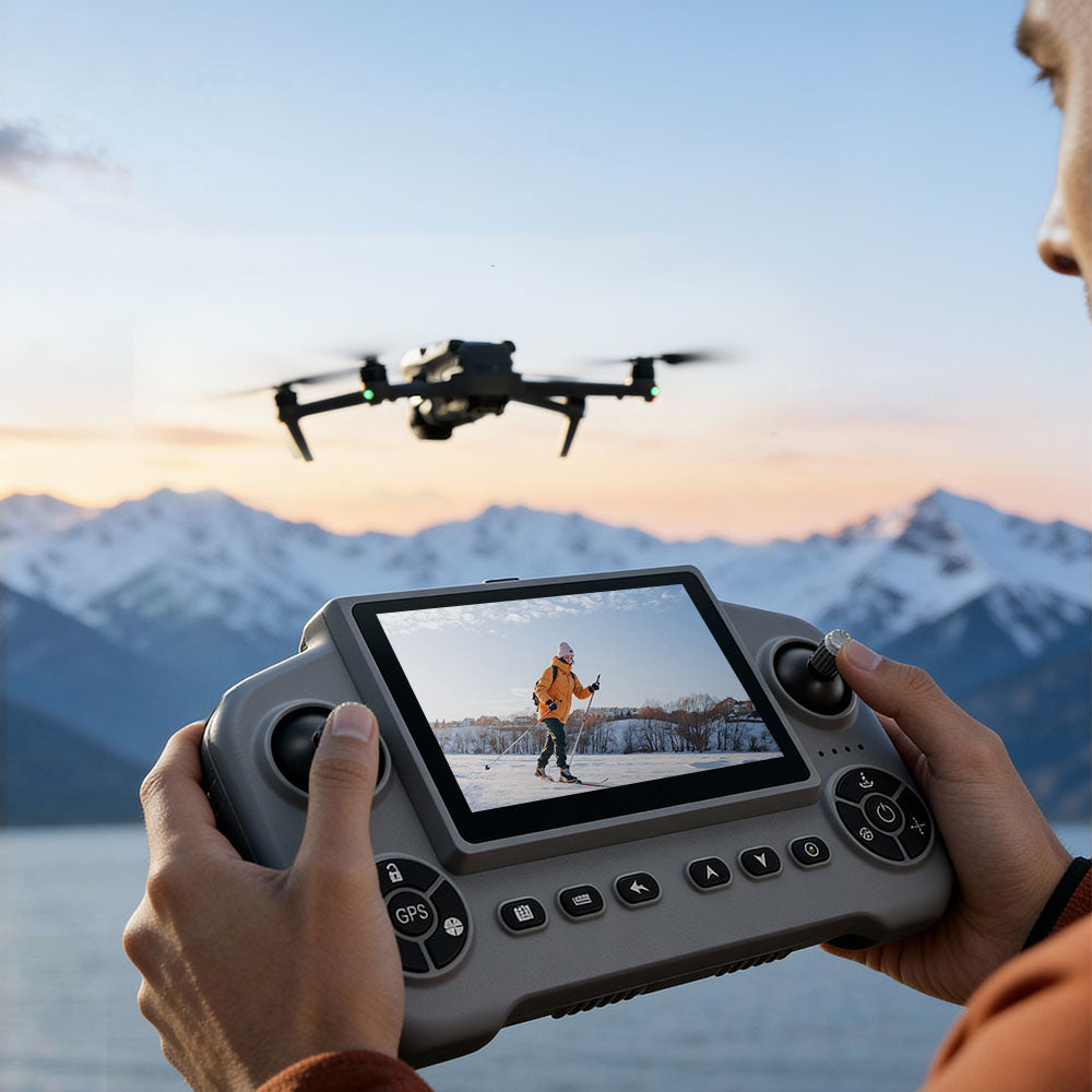 Close-up of 4K electric camera on V918 MAX drone gimbal